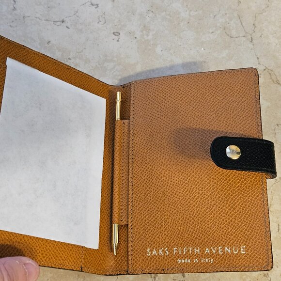 VINTAGE SAKS 5th AVENUE BLACK ITALIAN LEATHER NOTEBOOK NOTEPAD HOLDER BOOKLET - Picture 7 of 7